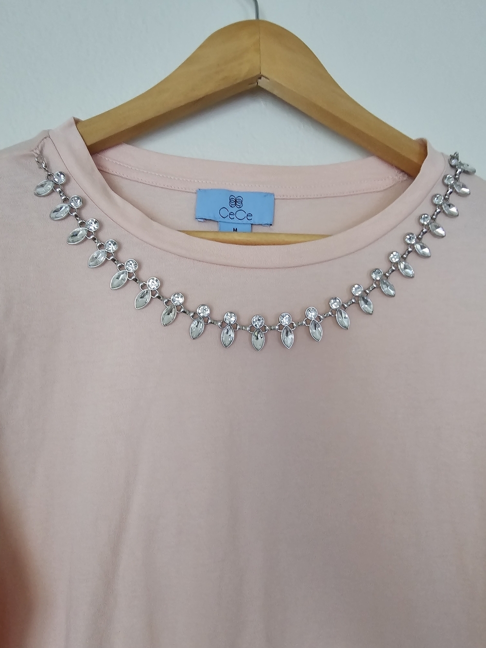 CeCe Women's Pink Puff-Sleeve Jewel-Neck Top Size M - Picture 5 of 6